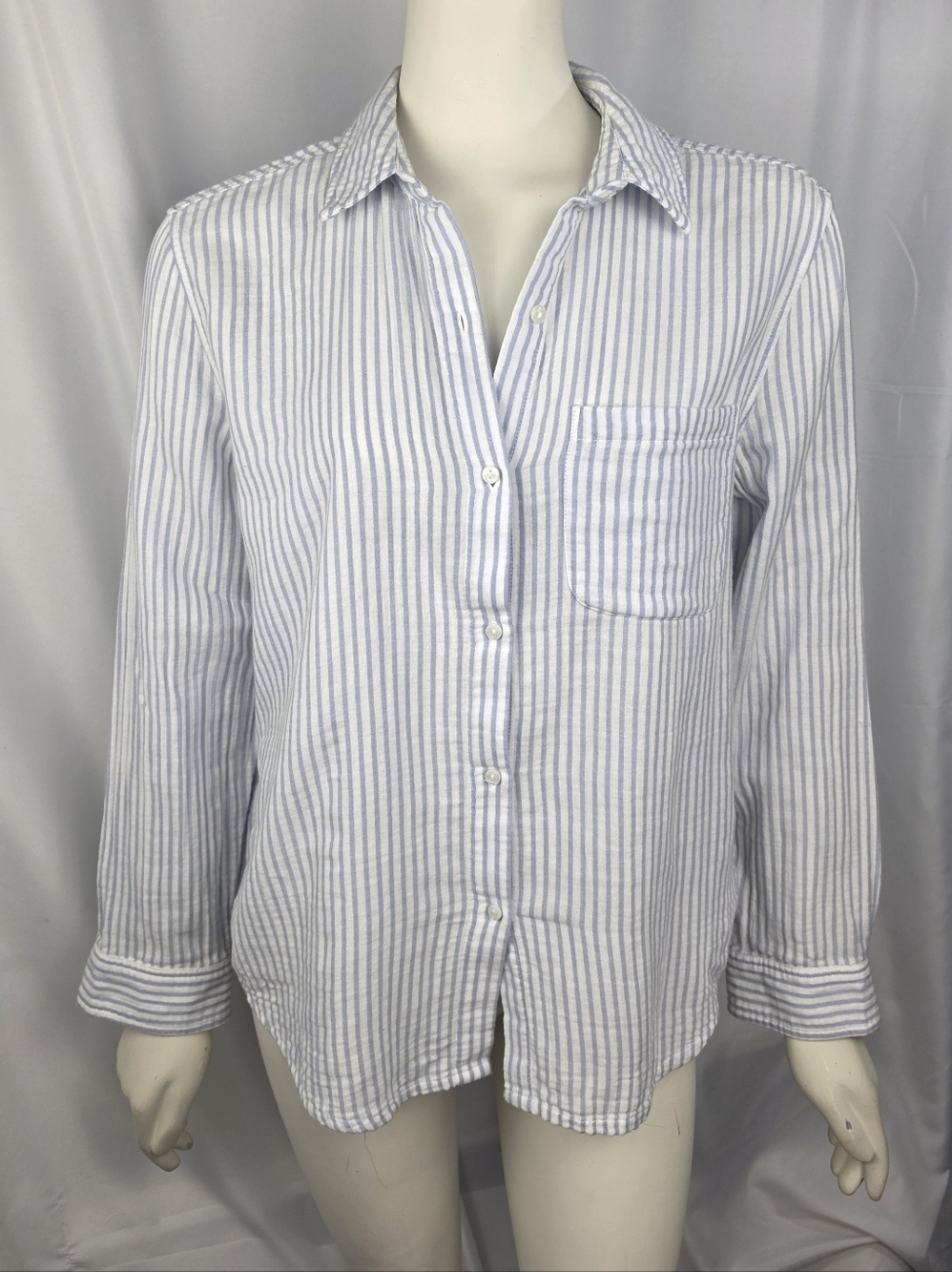 Quince Organic Cotton Gauze Shirt M Bayside Blue White Stripe Button Down